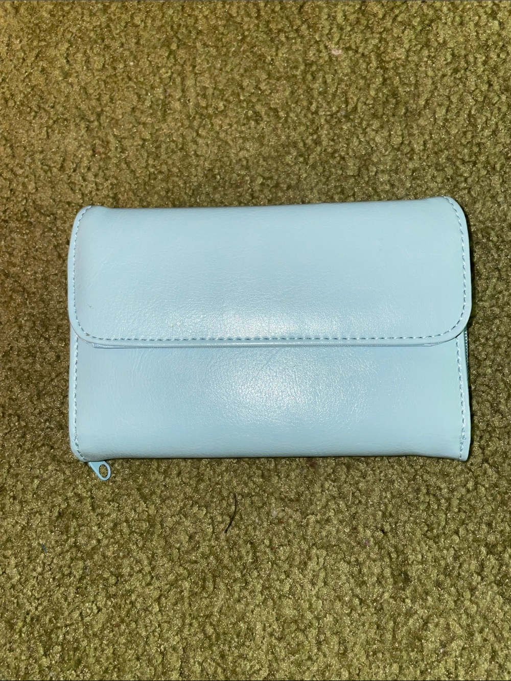 Light Blue Genuine Leather Tri-Fold Wallet with Ziparound Cash & Jewelry, Pills